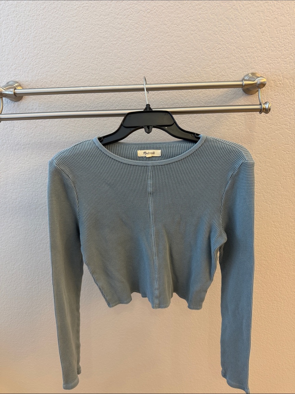 Madewell Waffle Knit Blue Sweatshirt Crop